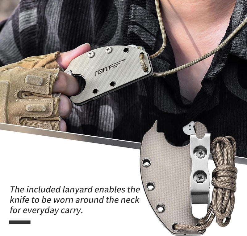TONIFE Small Fixed Blade Knife Full Tang EDC Camping with Sheath Lanyard and Clip, Blade Length 2.17",2.5 oz.with Sheath (Warm Sand - Satin) - Image 4